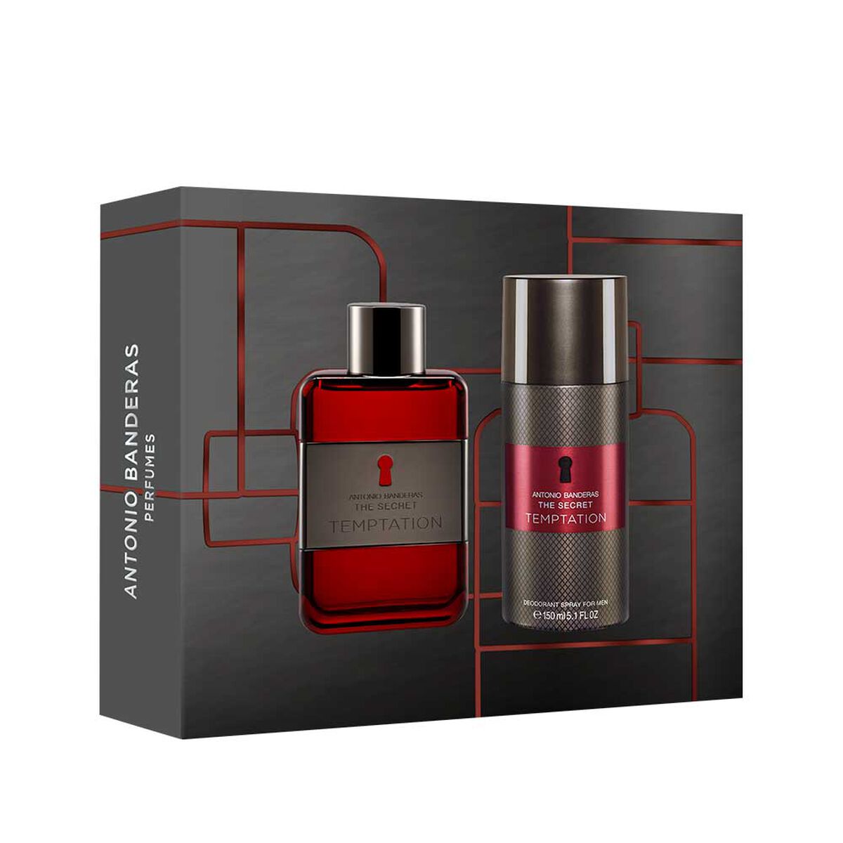 Set Perfume Antonio Banderas Hombre The Secret Temptation Eau de Toilette for men 100 ml + 24h Desodorante Spray 150 ml