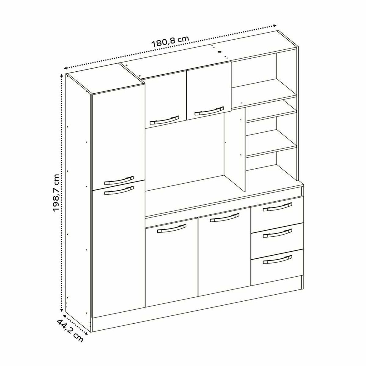 Mueble de Cocina Home Mobili Maiten 6 Puertas 3 Cajones Café y Blanco Off