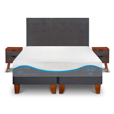 Cama Europea CIC Base Dividida 2 Plazas Alaska + Respaldo + 2 Veladores