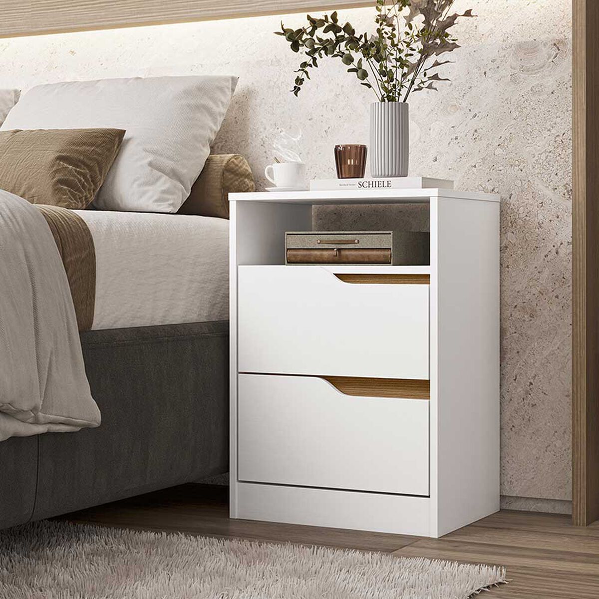 Velador VekkaHome Sole 2 Cajones Blanco