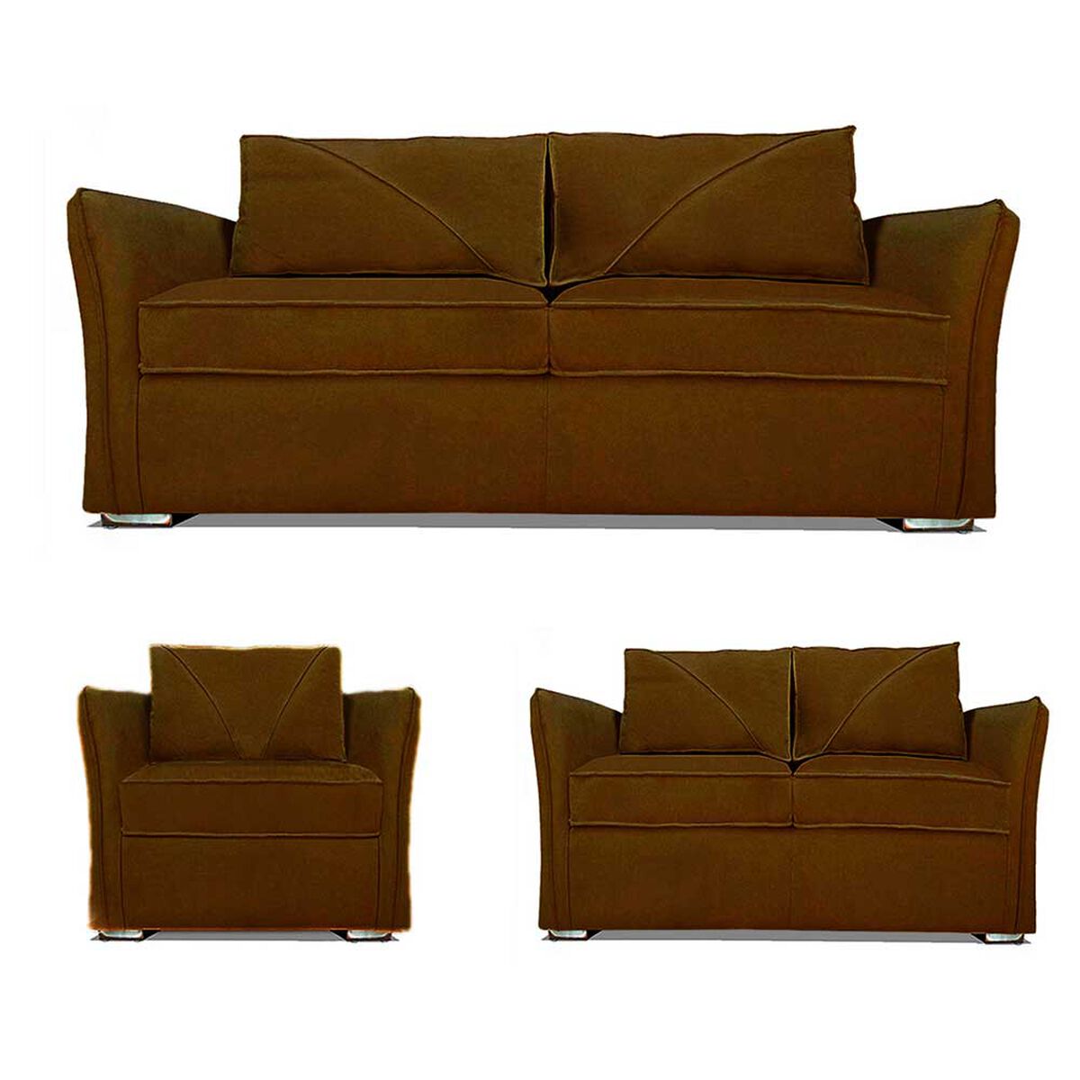 Juego de Living Elegant Detail Atlanta Sof&aacute; 3 Cuerpos + Sof&aacute; 2 Cuerpos + Sill&oacute;n 1 Cuerpo Caf&eacute;