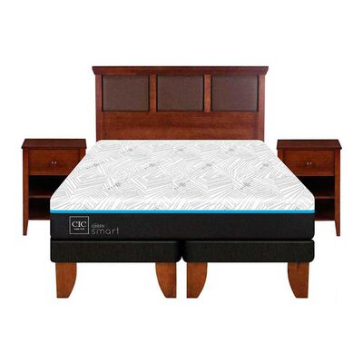 Imagen 1 del producto Cama Europea CIC Green Infinity King + 1 Respaldo + 2 Veladores Torino Caramel