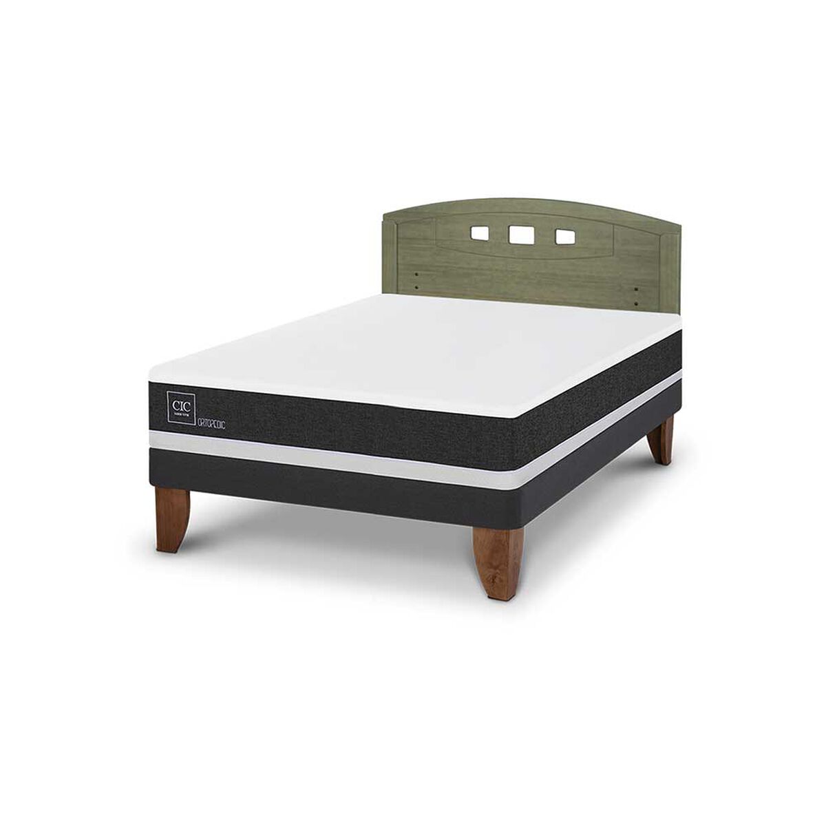 Cama Europea CIC 2 Plazas Ortopedic + Respaldo Gales Olivo