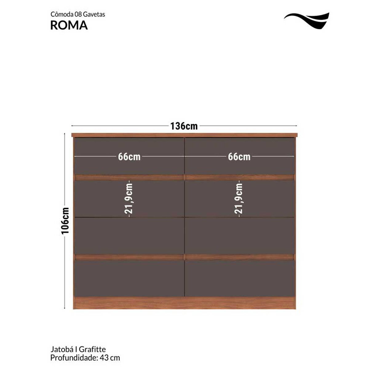 C&oacute;moda Onessta Roma 8 Cajones Grafito