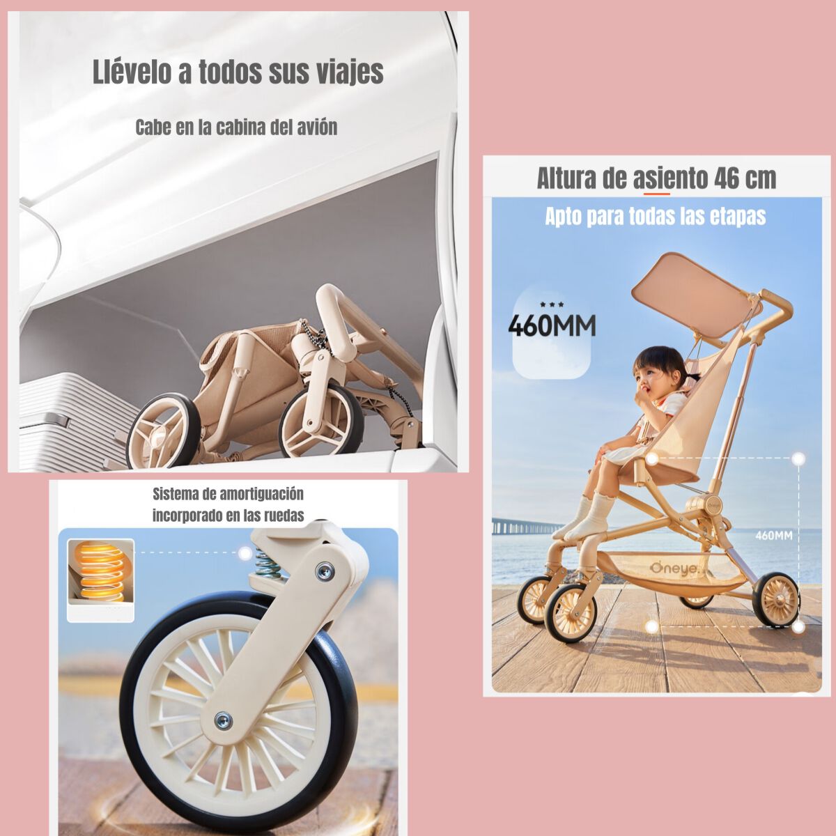 Coche de Paseo Lujoso Últra Slim LuBabycas Dorado