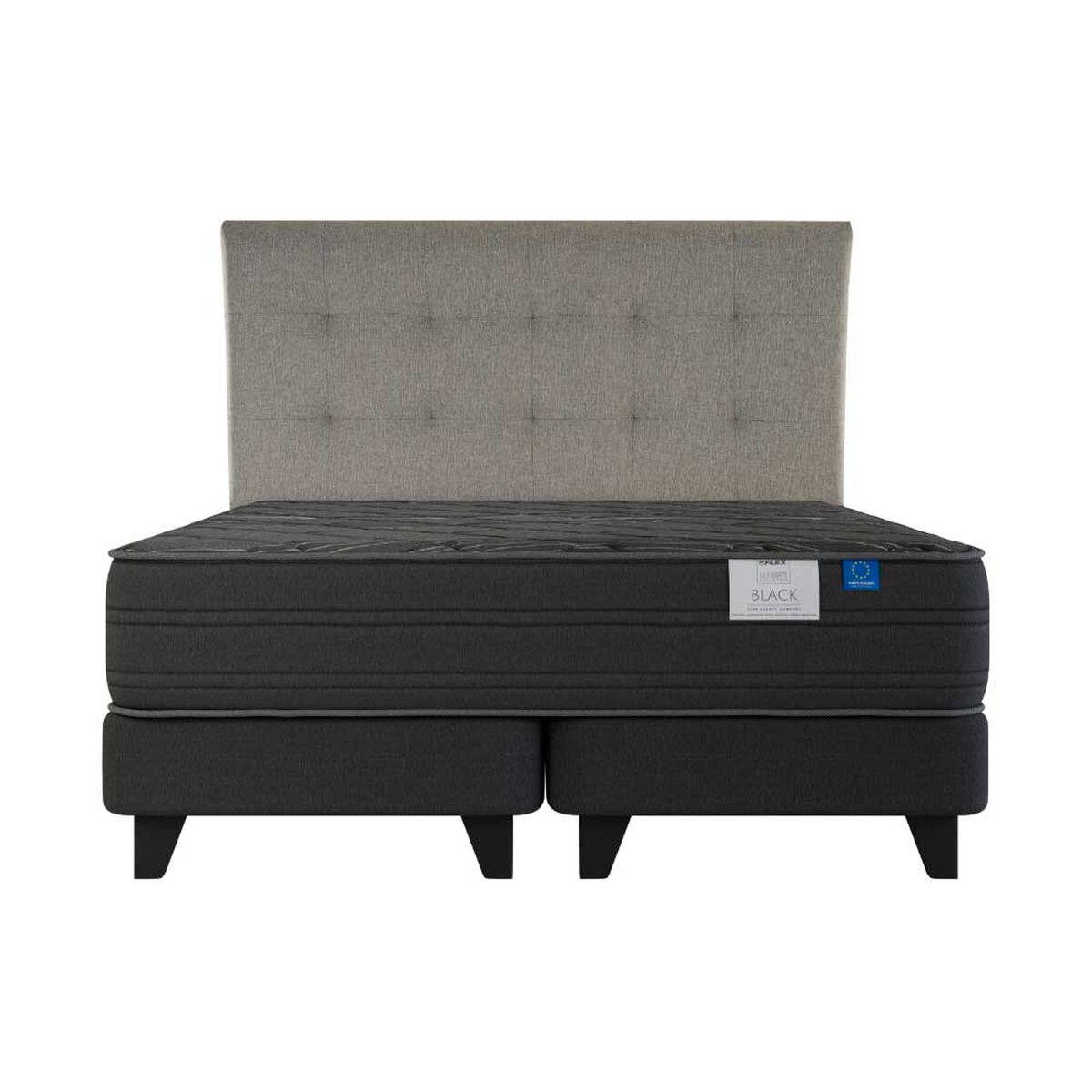 Cama Europea Flex Base Dividida King Black + Respaldo Gris