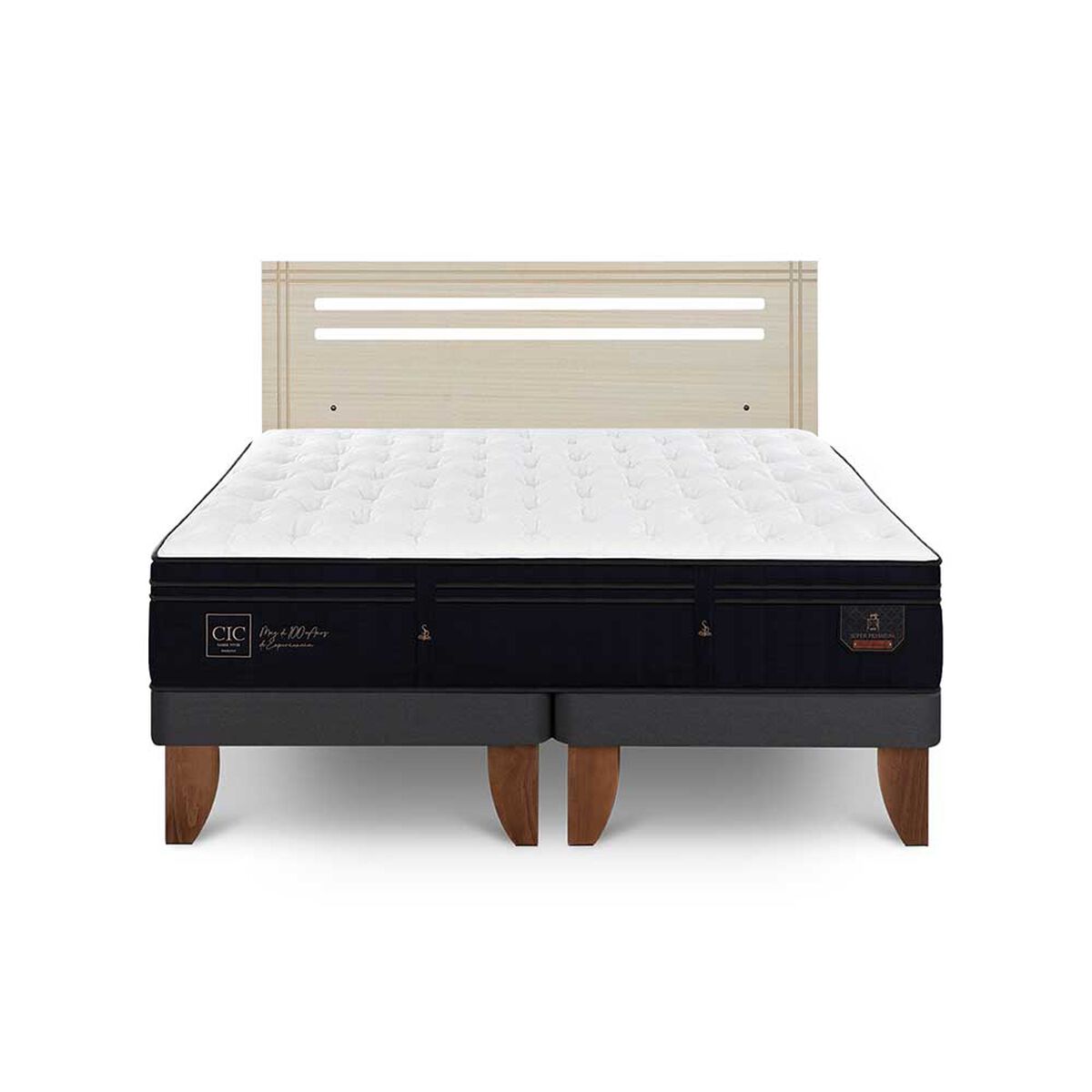 Cama Europea CIC Base Dividida 2 Plazas S&uacute;per Premium + Respaldo Munich Alpino