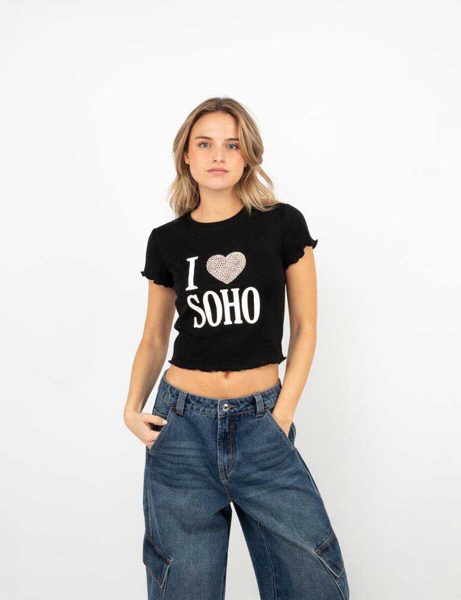 Polera Crop Con Estampado Mujer Icono