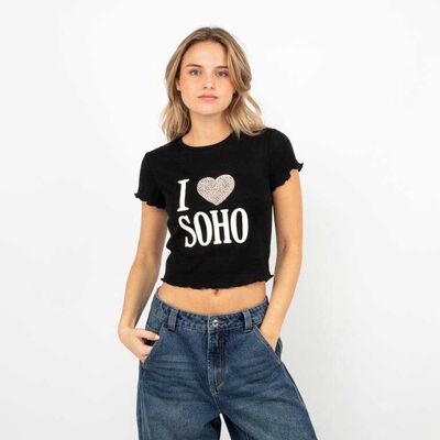 Polera Crop Con Estampado Mujer Icono