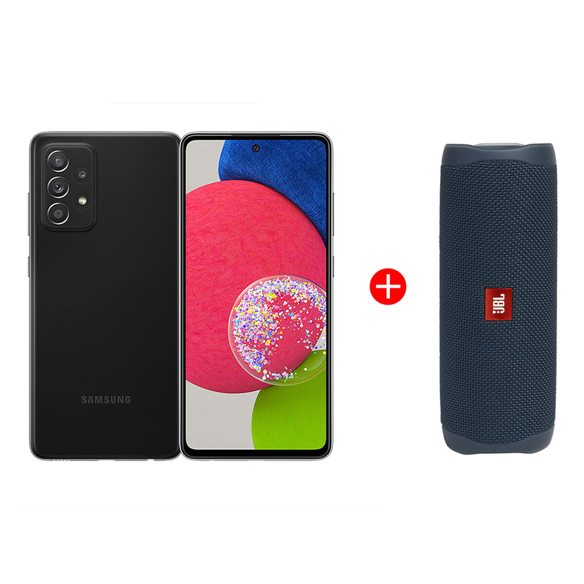 Combo Celular Samsung Galaxy A52s 5G 128GB 6,5" Awesome Black Liberado + Parlante Bluetooth JBL Flip 5 Azul