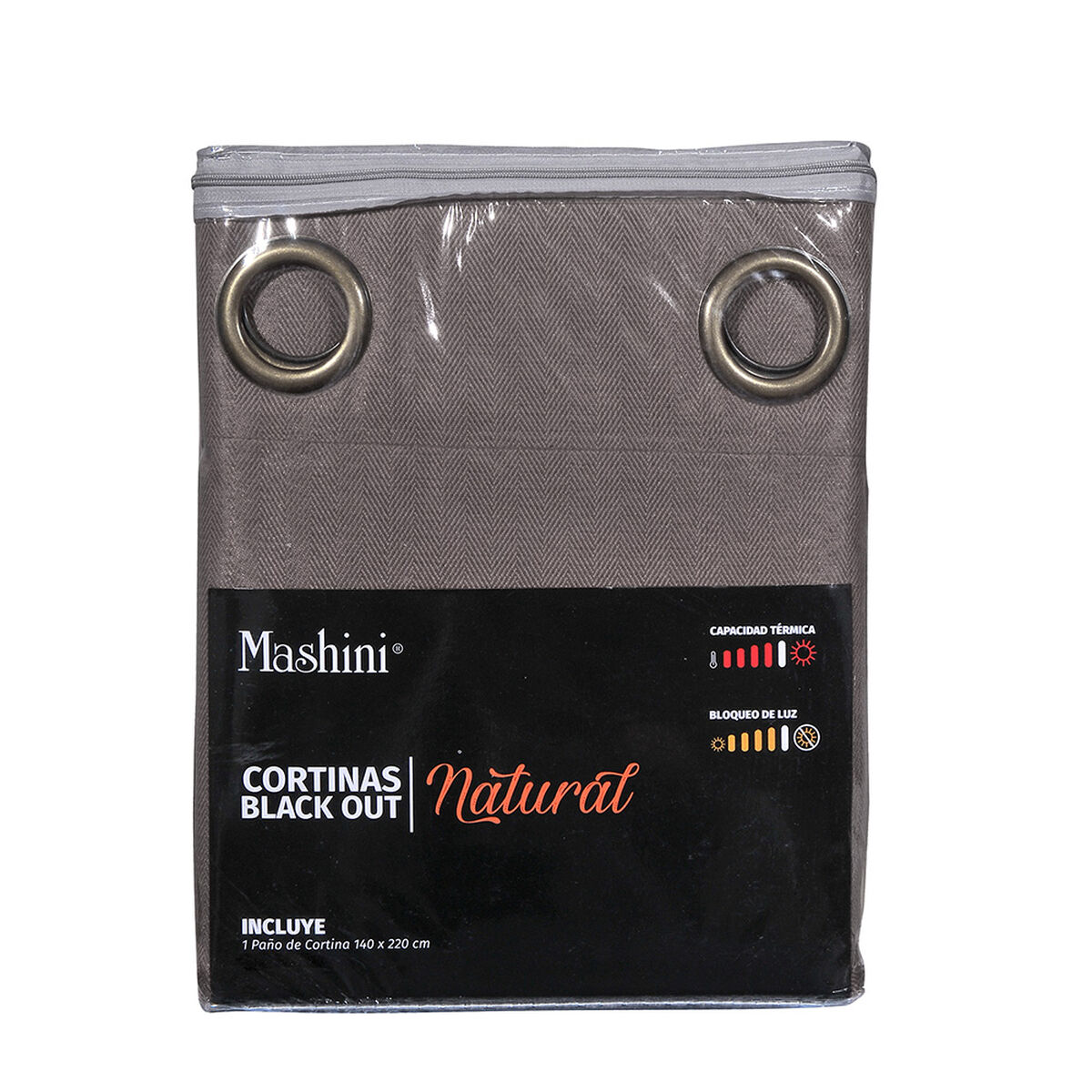 Cortina Blackout Mashini Argolla Natural Gris 140 x 220 cm