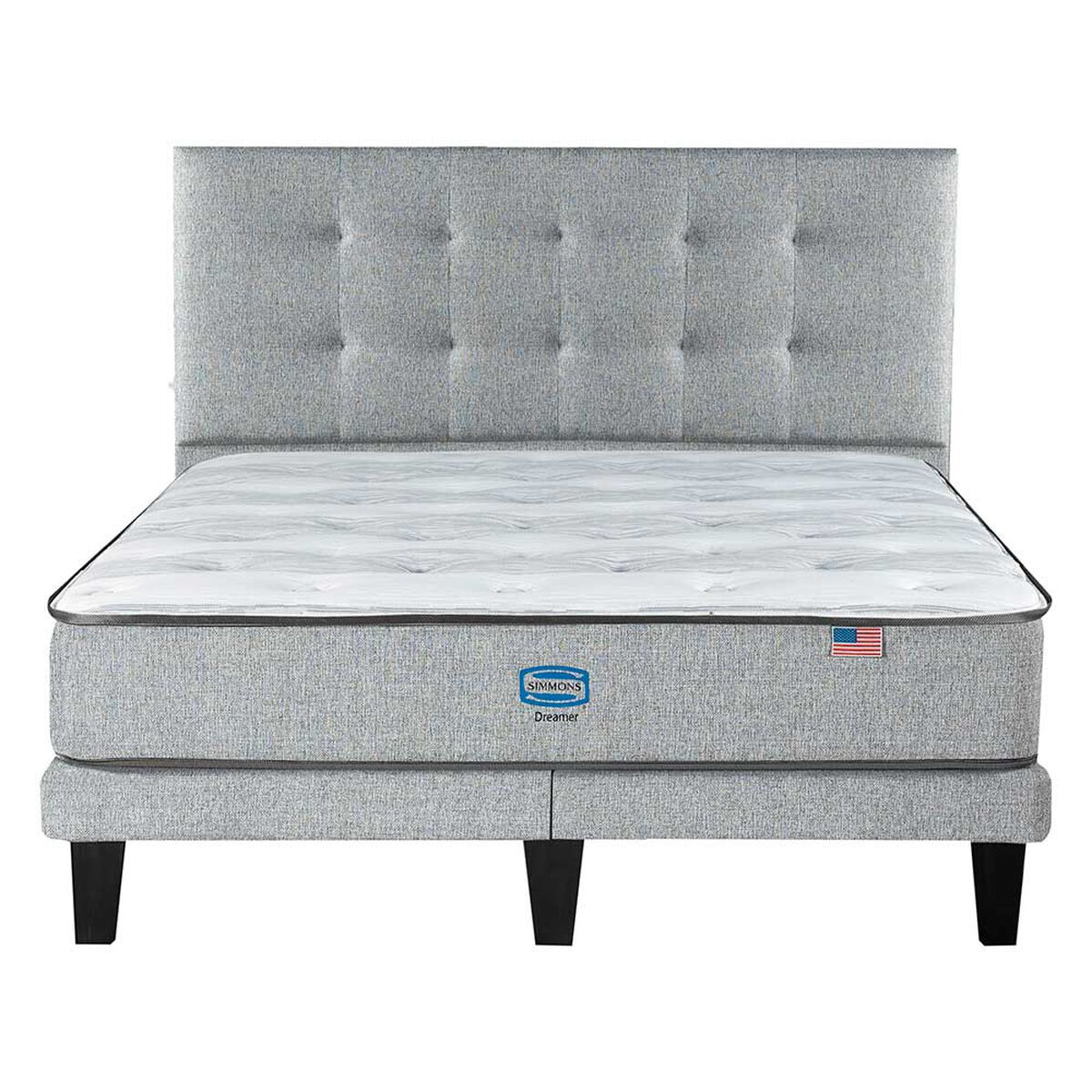 Cama Europea Simmons 2 Plazas Dreamer 190 Cm + Respaldo Tignes Plata