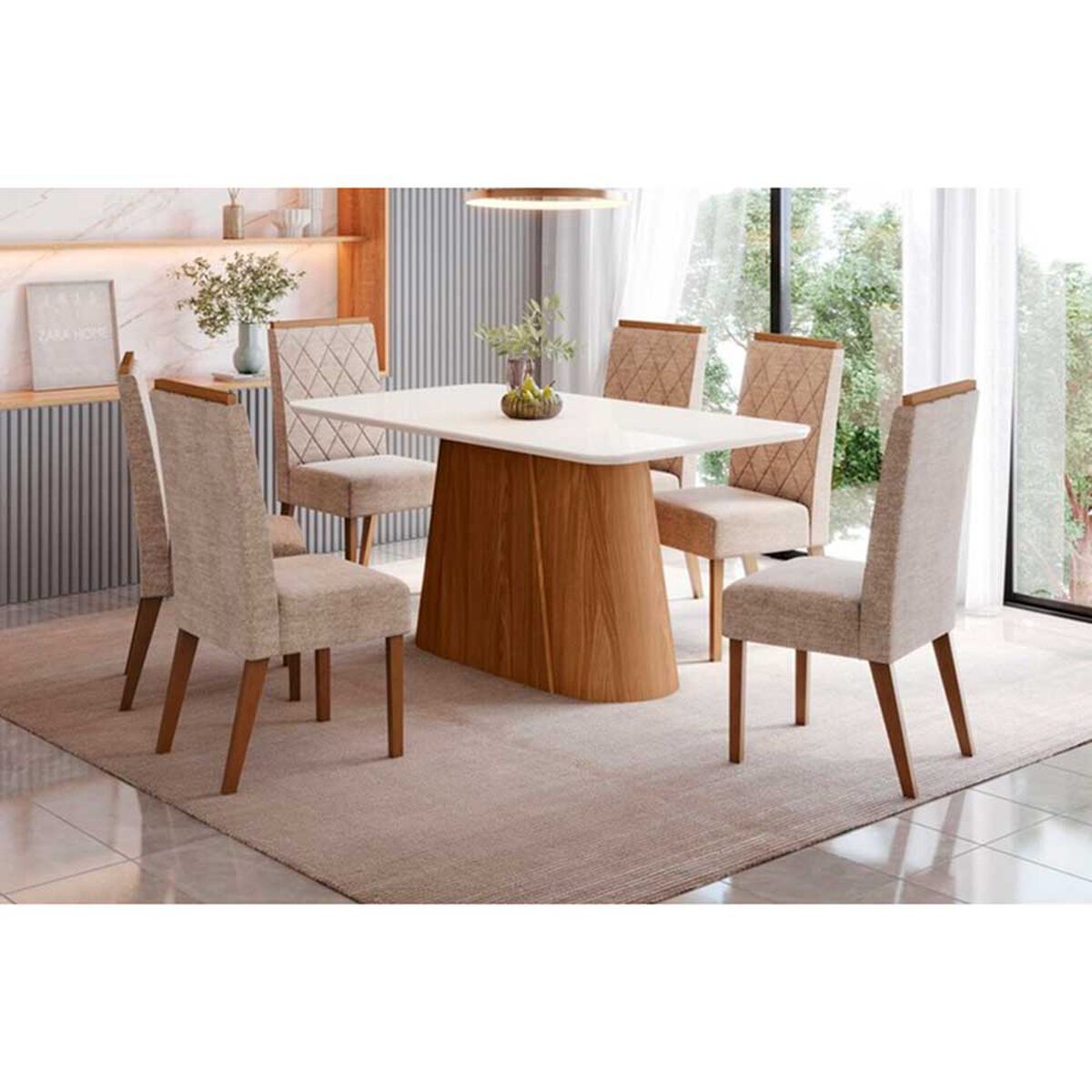 Juego De Comedor Home Mobili Rosario 6 Sillas Blanco Nature