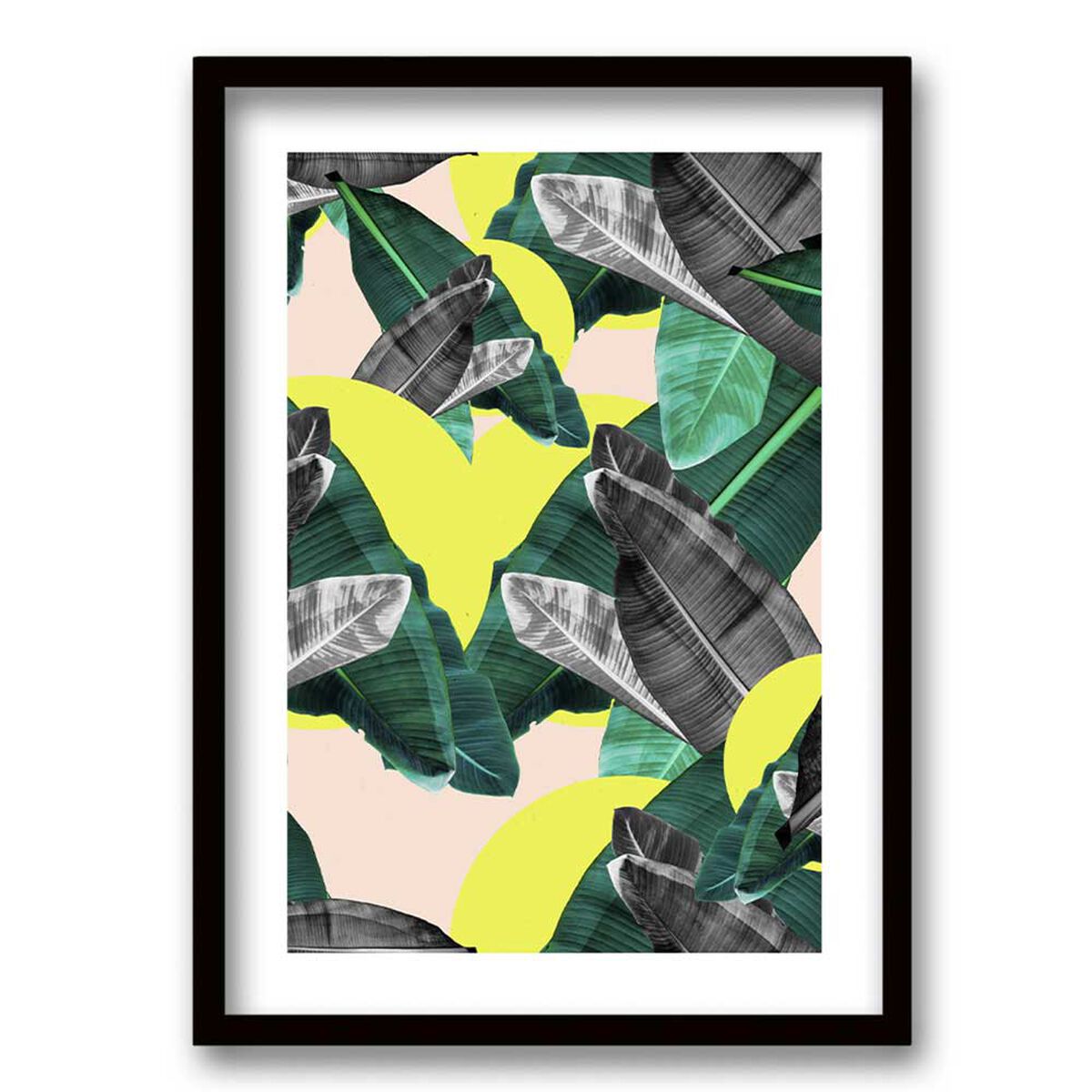 Cuadro Decorativo Retela Hojas Gris Amarillo 50 x 35 cm
