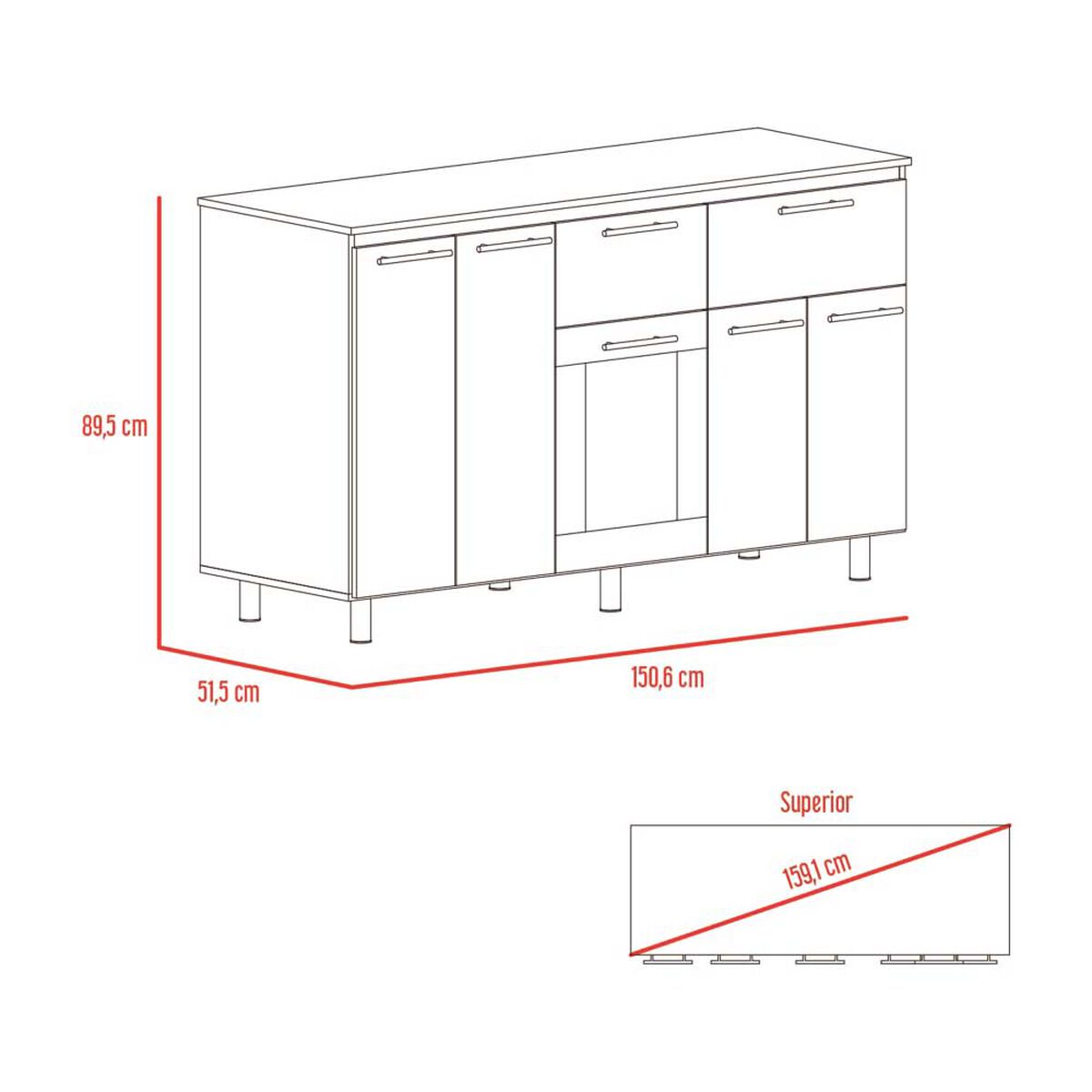 Mueble de Cocina Inferior TuHome Hasselt 2 Puertas 2 Cajones Gris Rovere