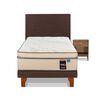 Cama Europea Flex 1,5 Plazas Máximo Cobre  + Respaldo Tapizado Chocolate + Velador Atenas
