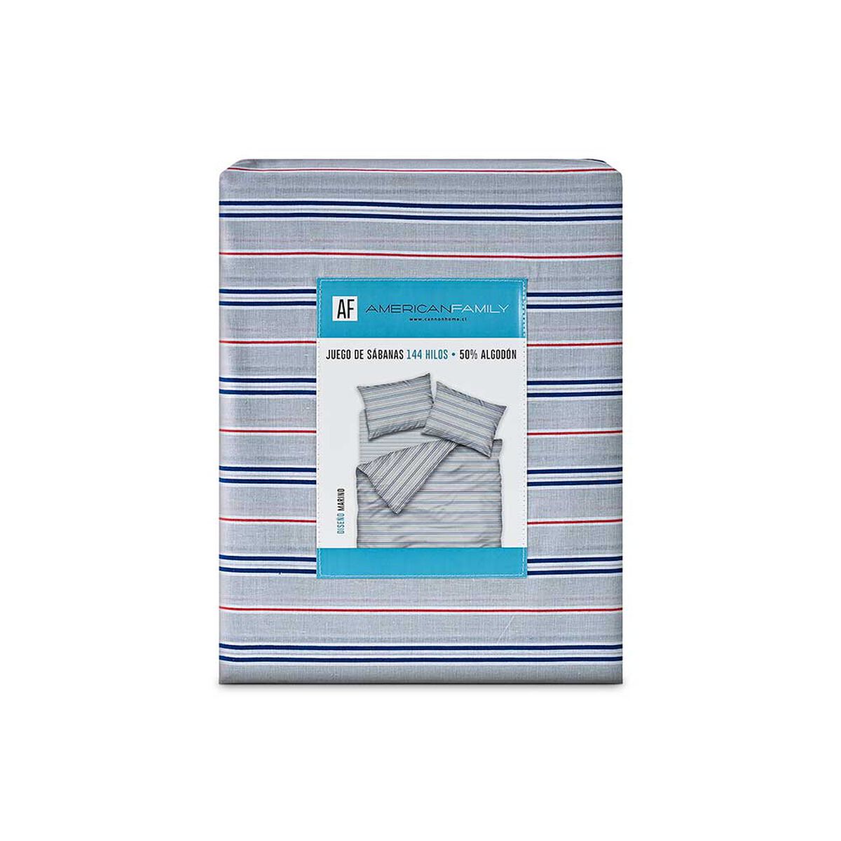 Juego de S&aacute;banas American Family 1 Plaza 144 Hilos Marino Rojo