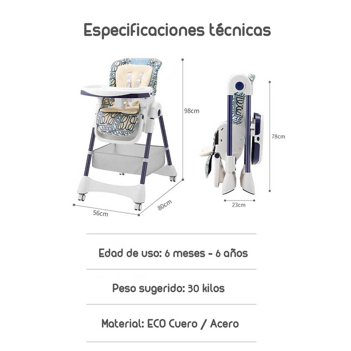 Silla de Comer Multiposiciones con Ruedas Rosada