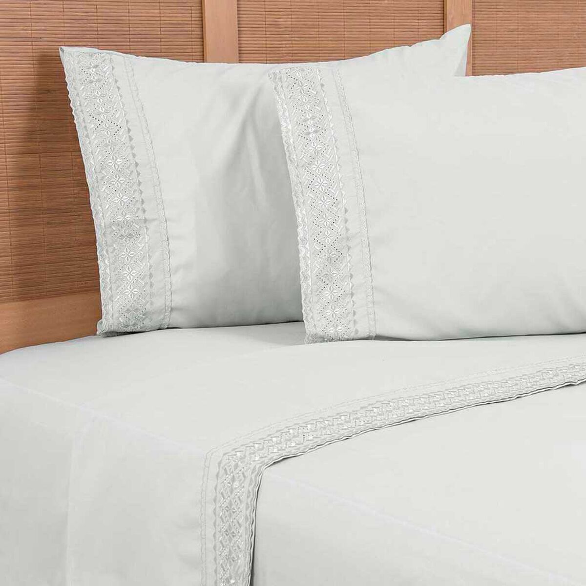 Juego de S&aacute;banas Plumetti 2 Plazas Broderie Celeste