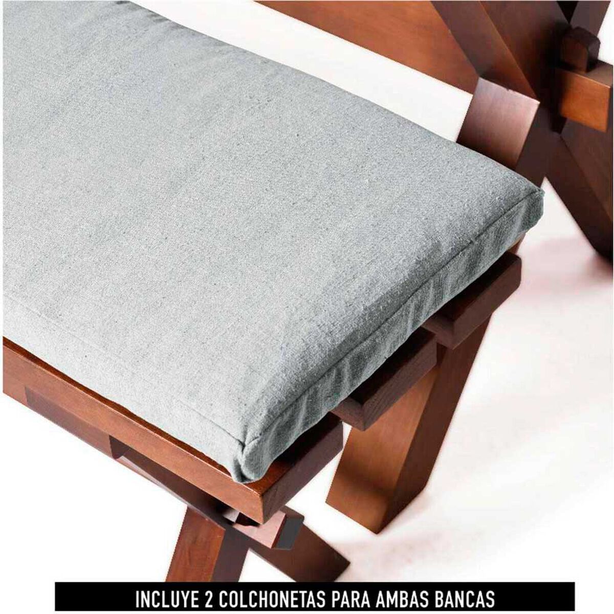 Juego de Comedor Latam Home Sevilla Cadiz 2 Sillas + 2 Bancas Lino Gris Claro
