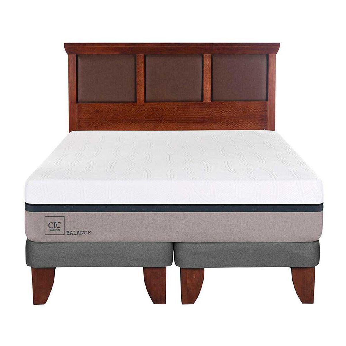 Cama Europea CIC Base Dividida 2 Plazas Balance + Respaldo New Torino Caramelo