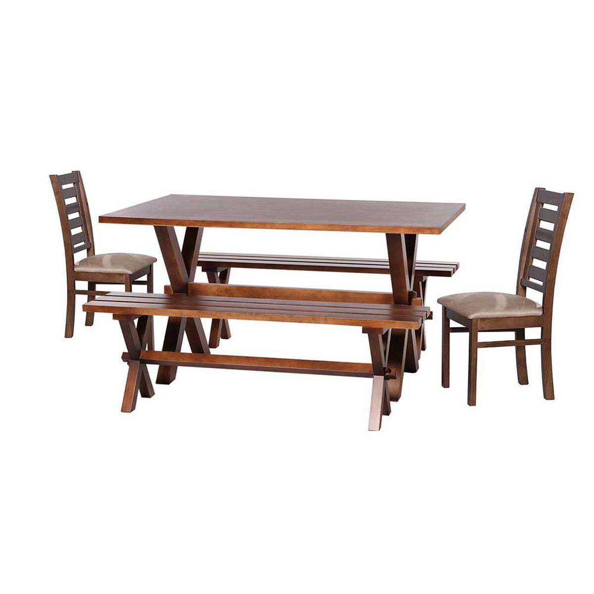 Juego de Comedor Latam Home Sevilla Murcia 2 Sillas + 2 Bancas Cuero Kentucky Beige