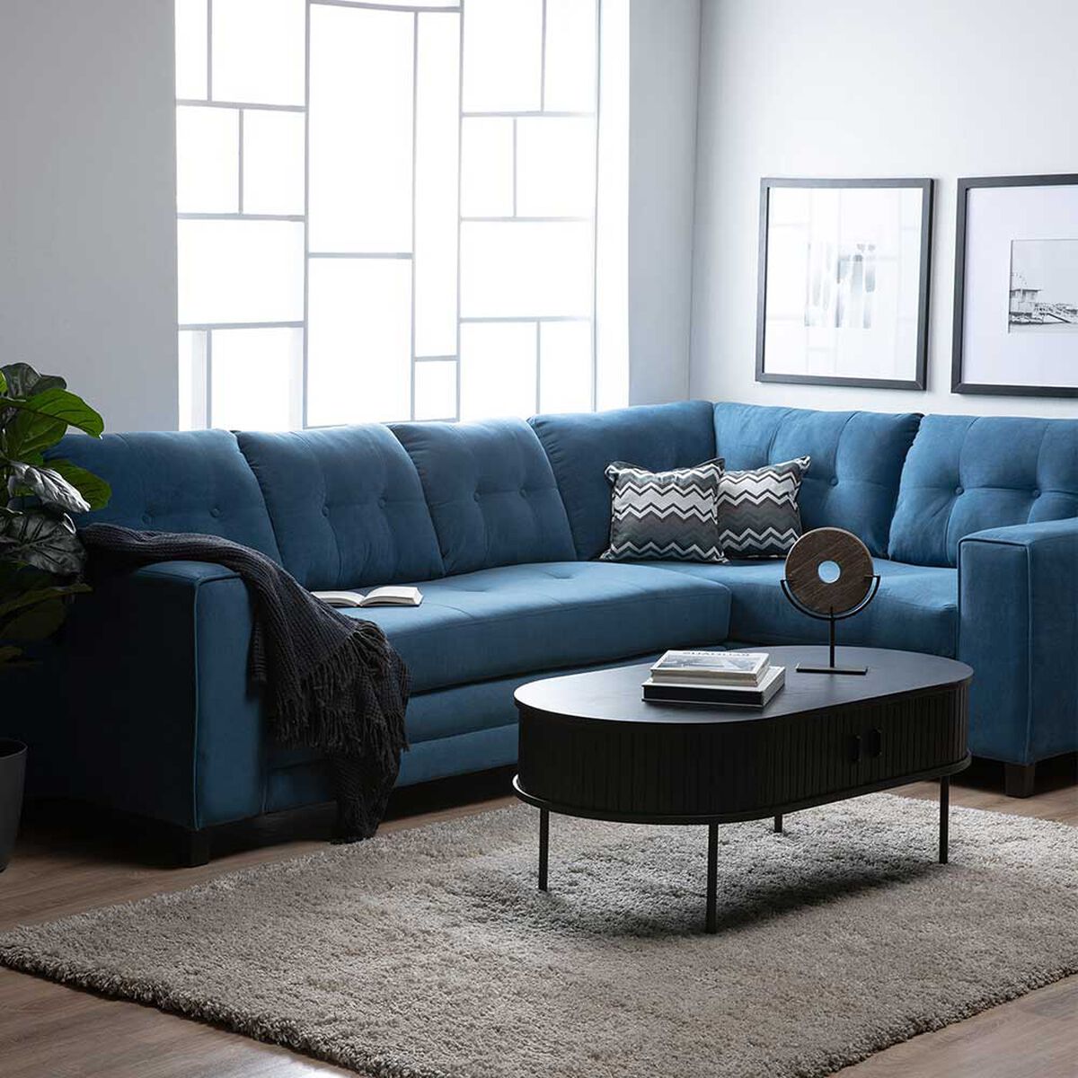 Sofá Seccional Derecho Living Factory Dubai 5 Cuerpos Azul Piedra