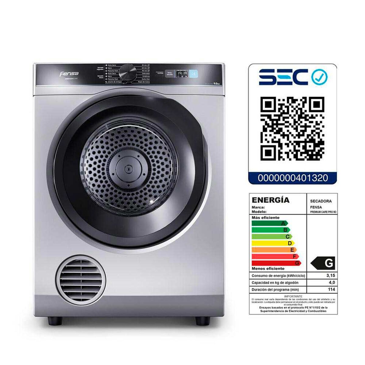Secadora de Ropa Fensa Premium Care Pro 9D 9 kg.