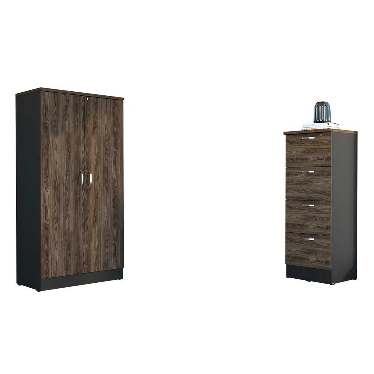 Combo Archivador 4 Cajones + Gabinete 2 Puertas TuHome Home Office Negro Soft-Co&ntilde;ac