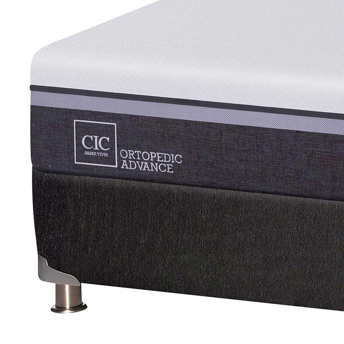 Box Spring CIC 1,5 Plazas Ortopedic Advance + Respaldo + Velador New Munich