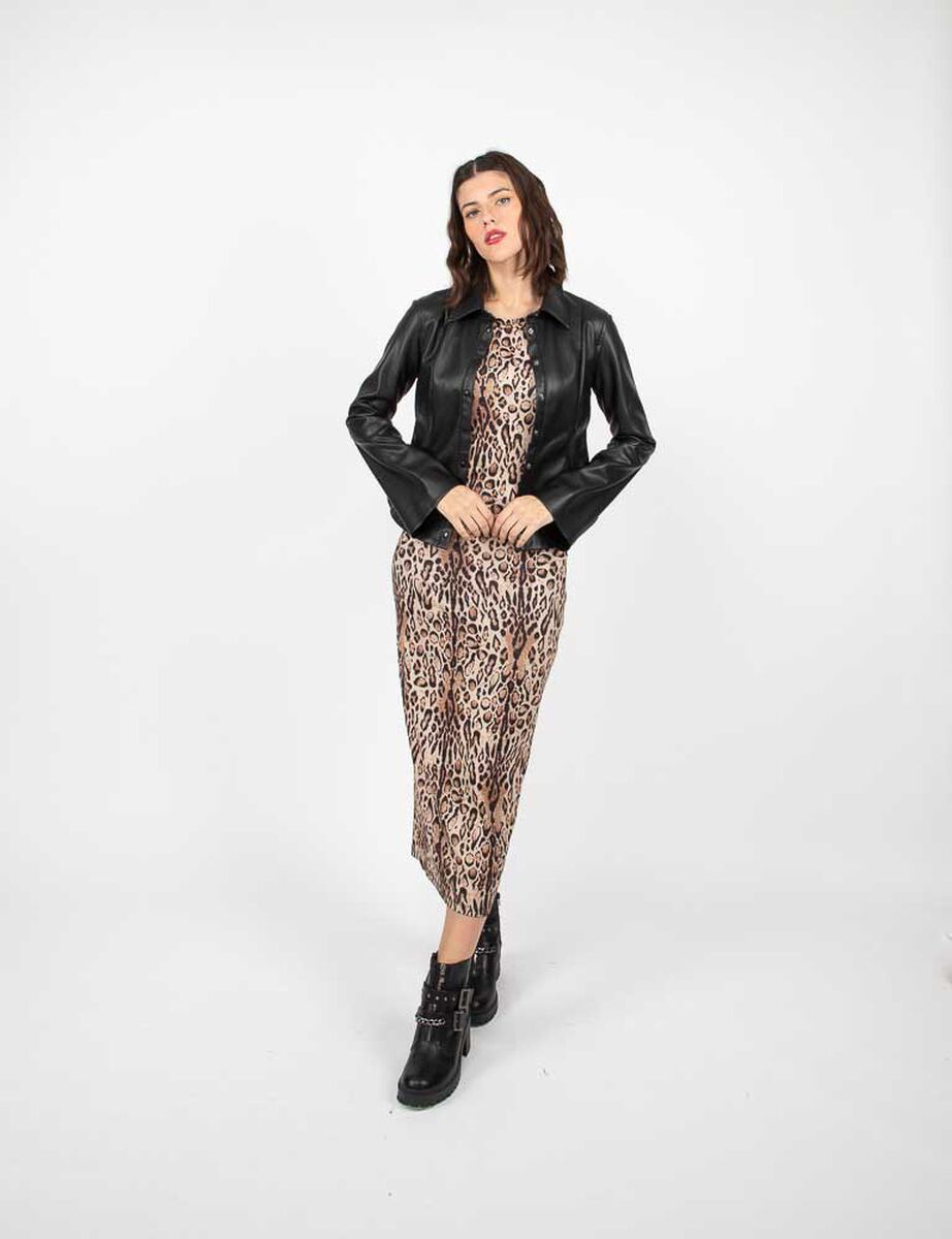 Vestido Maxi Animal Print Manga Corta Mujer Fiorucci