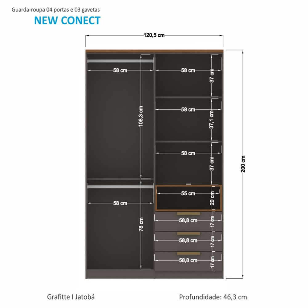 Cmanats Clóset Onessta New Conect 4 Puertas 3 Cajones Grafito Jatoba | Abc