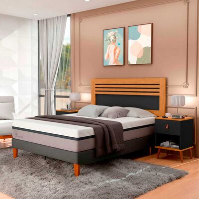 Combo Cama Europea CIC 2 Plazas Balance + Respaldo 2 Plazas + 2 Veladores Casanova Caroline Natural