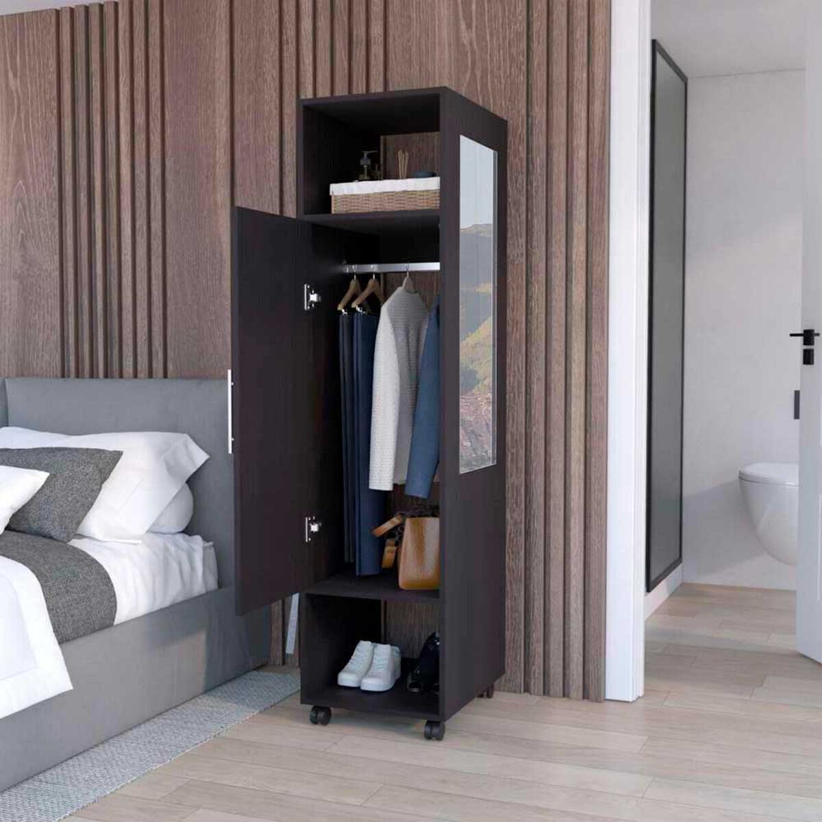 Cl&oacute;set TuHome Custer con Espejo 1 Puerta Wengue