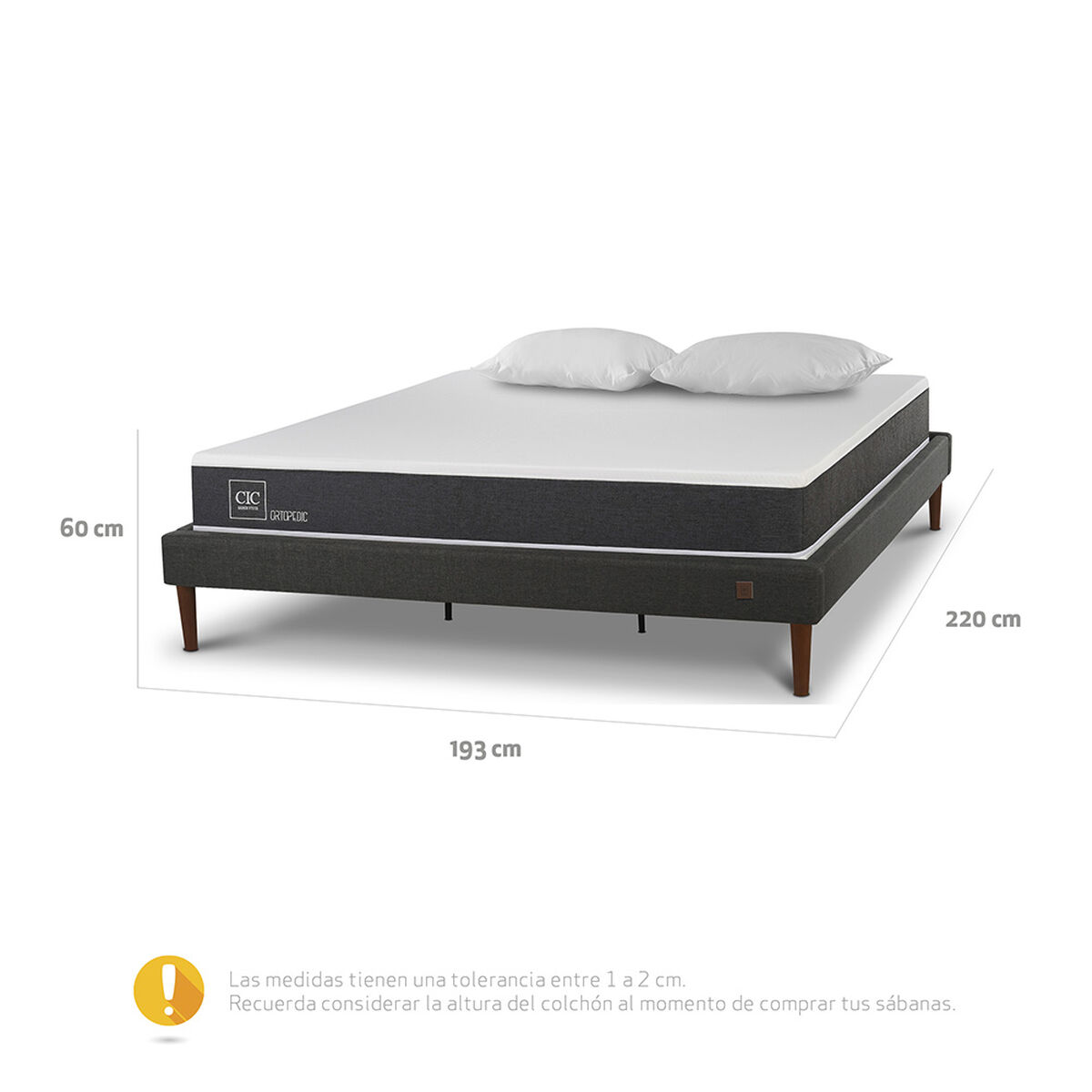 Cama Europea CIC King New Ortopedic + Almohadas Viscoel&aacute;sticas