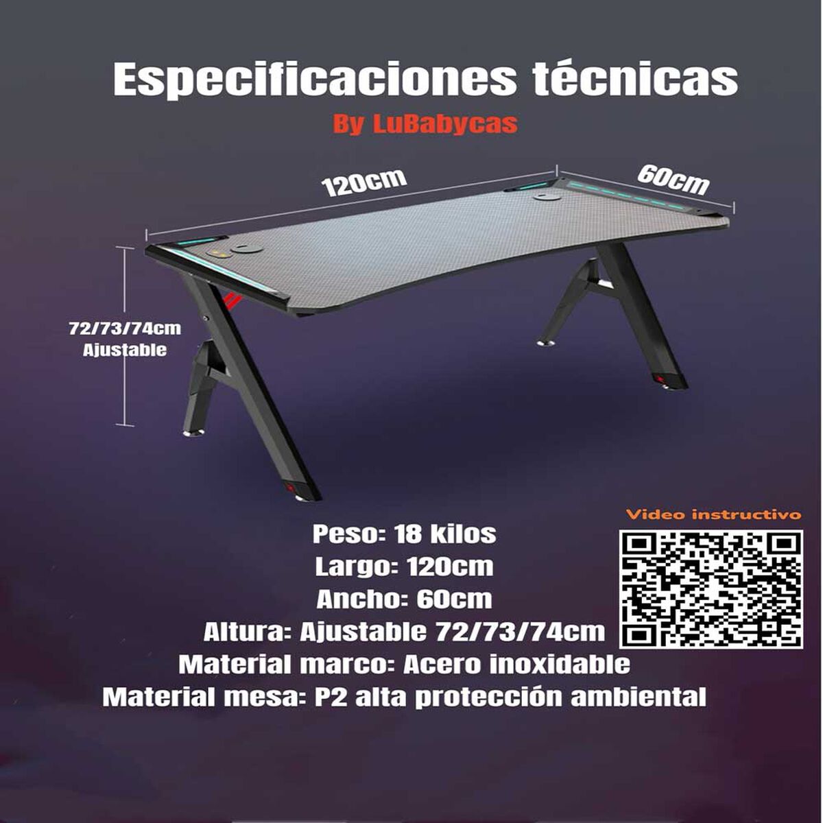 Escritorio Gamer LuBabycas Master 60x120 cm Negro