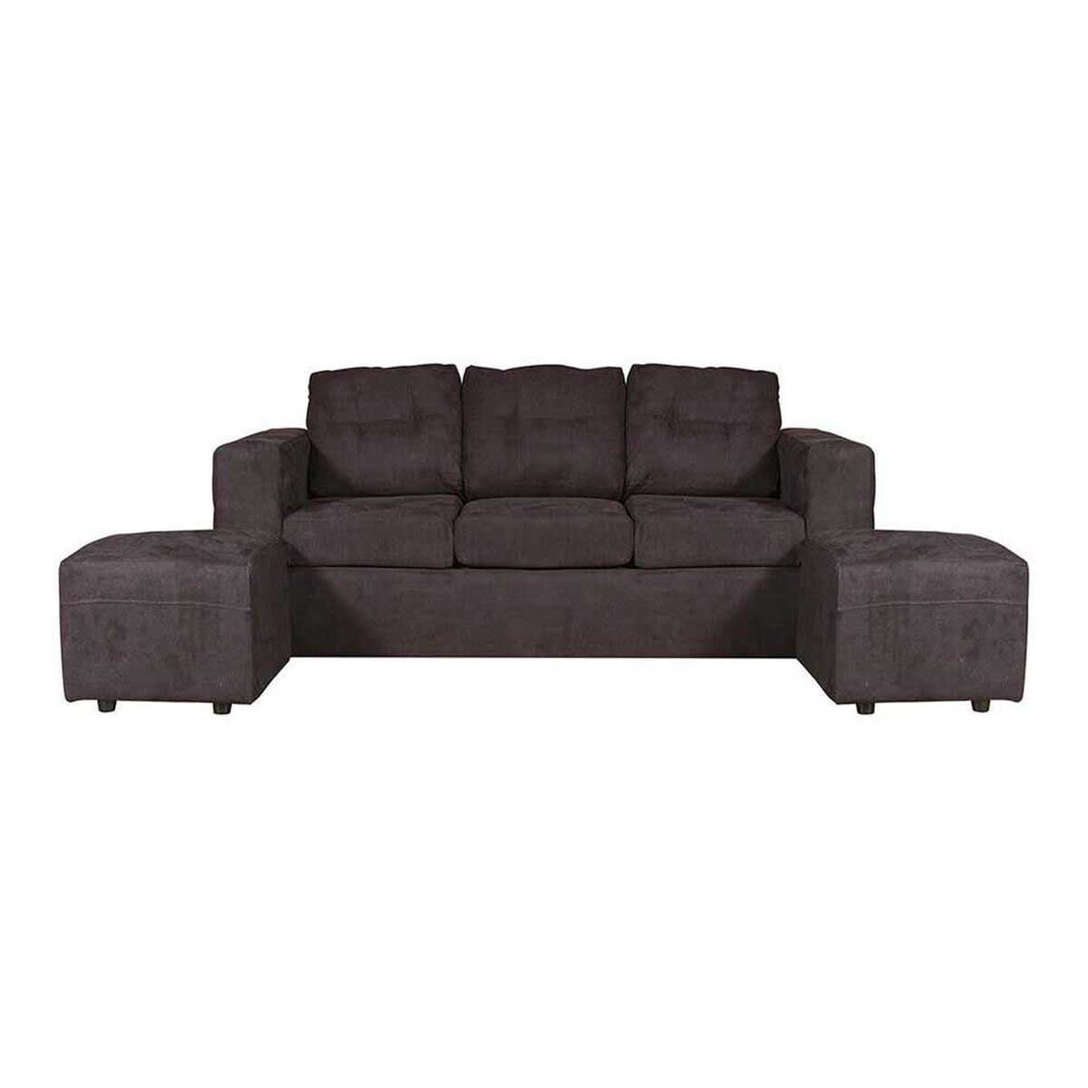 Juego de Living Kea Nize Sofá 3 Cuerpos + Dos Pouf Felpa Negro