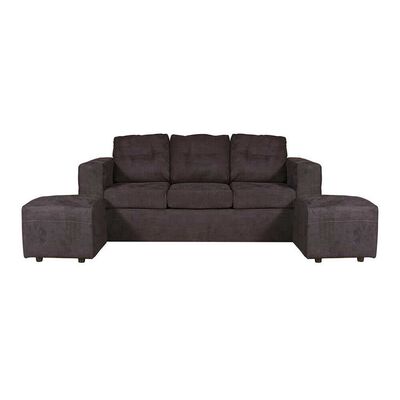 Juego de Living Kea Nize Sofá 3 Cuerpos + Dos Pouf Felpa Negro