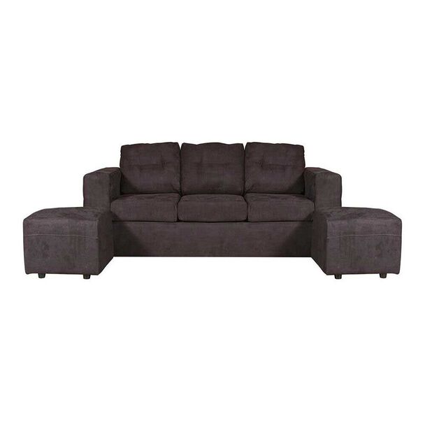 Juego de Living Kea Nize Sofá 3 Cuerpos + Dos Pouf Felpa Negro