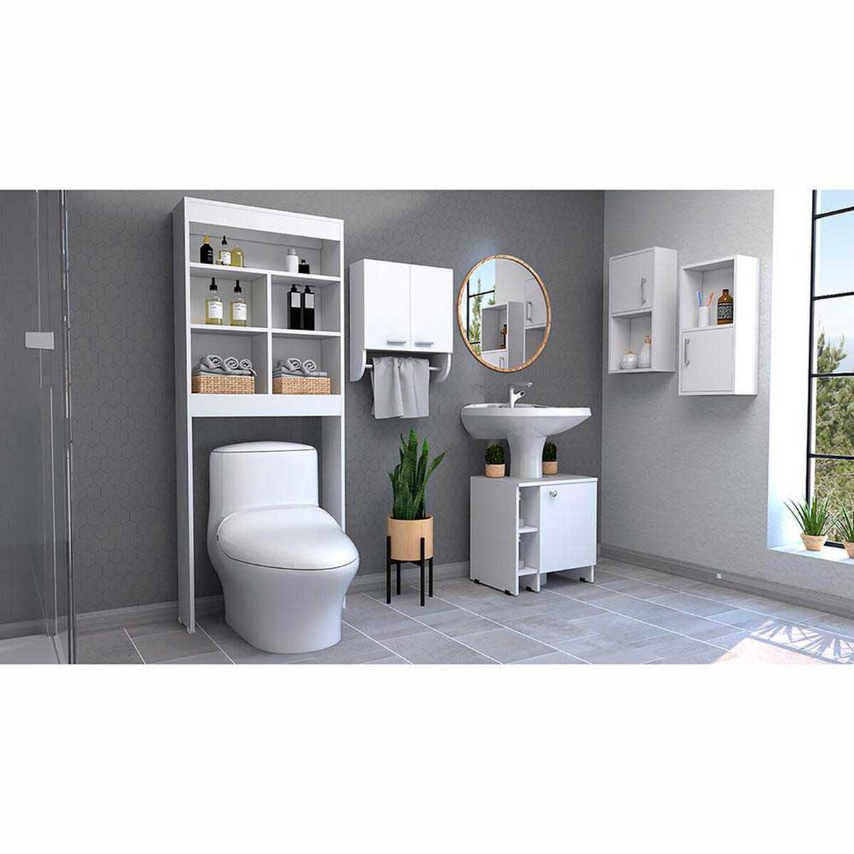 Combo Gabinete + Mueble Lavamanos + Optimizador Ba&ntilde;o + Mueble Auxiliar  TuHome Big Bath