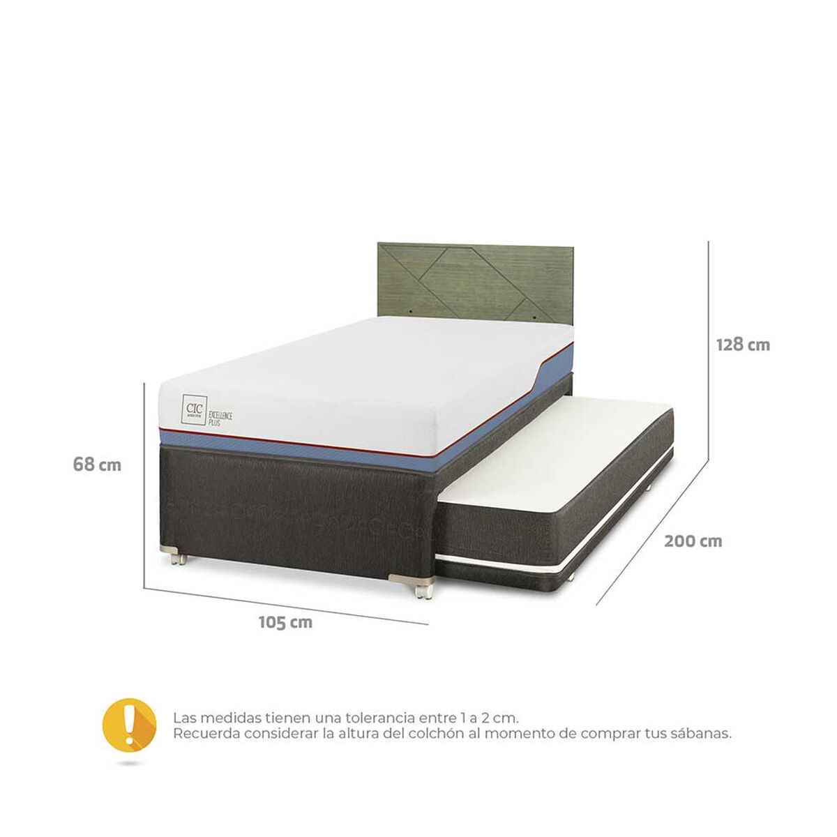 Cama Nido CIC 1,5 Plazas Excellence Plus + Respaldo Villarrica Olivo
