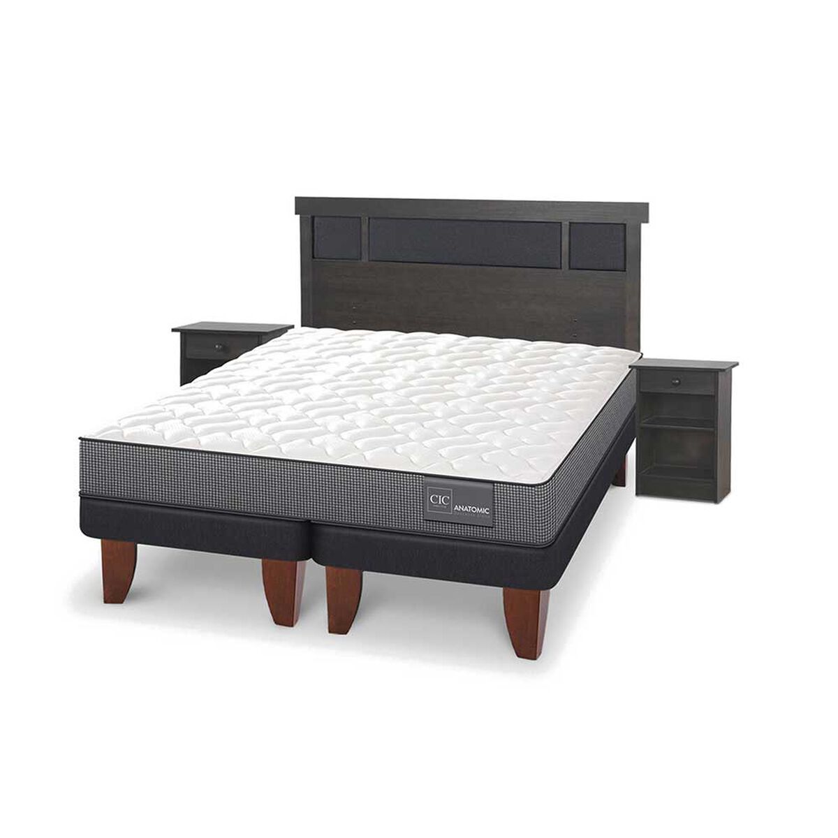 Cama Europea CIC Base Dividida 2 Plazas Anatomic + Respaldo + 2 Veladores Dublin