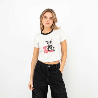 Polera Crop Con Estampado Mujer Icono