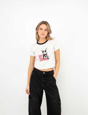 Imagen 1 del producto Polera Crop Con Estampado Mujer Icono Gris
