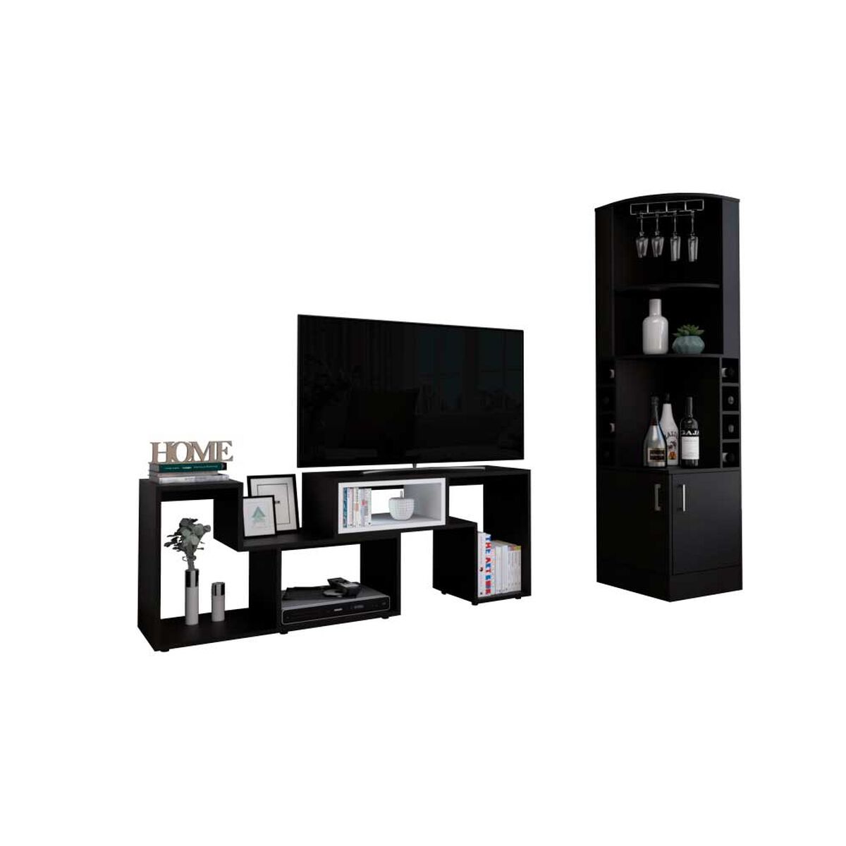 Combo Bar Esquinero + Rack TV40 Extensible TuHome Beijing Wengue Blanco