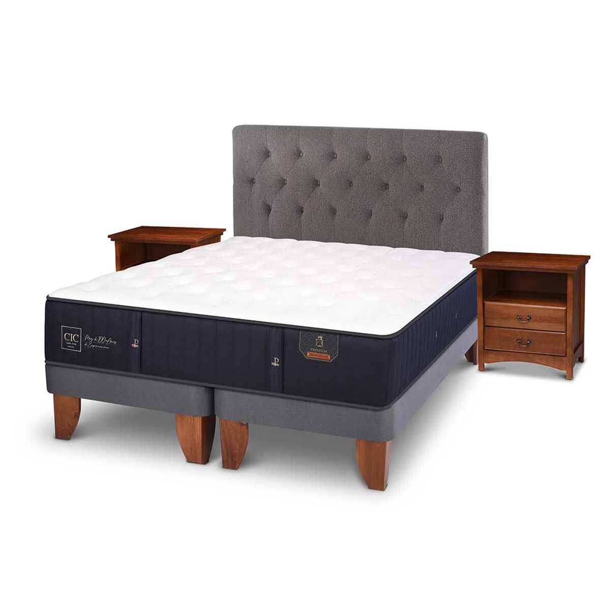 Cama Europea CIC Base Dividida 2 Plazas Premium + Respaldo + Veladores