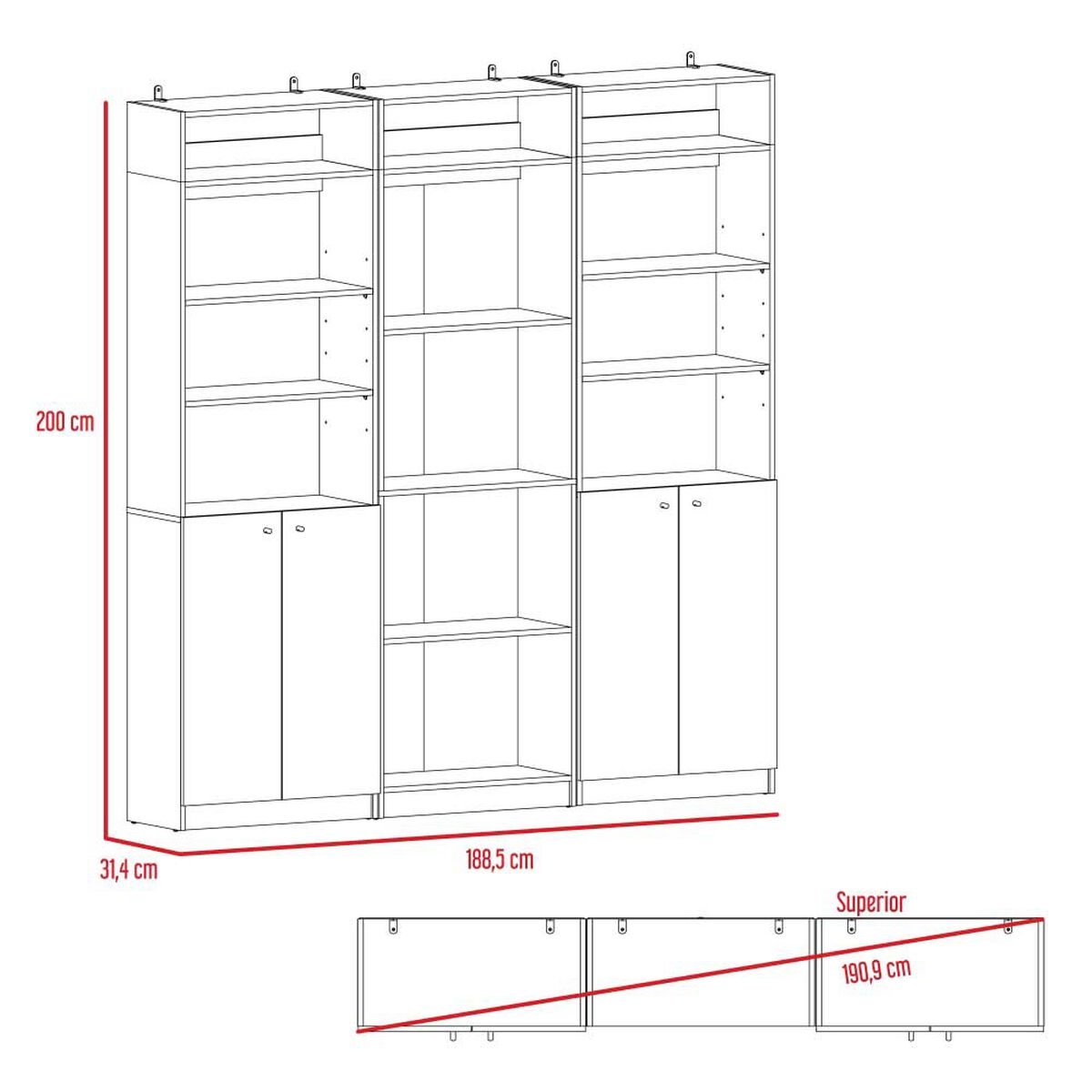 2 Estantes 2 Puertas + Estante 4 Repisas + 3 Complementos TuHome Home Blanco