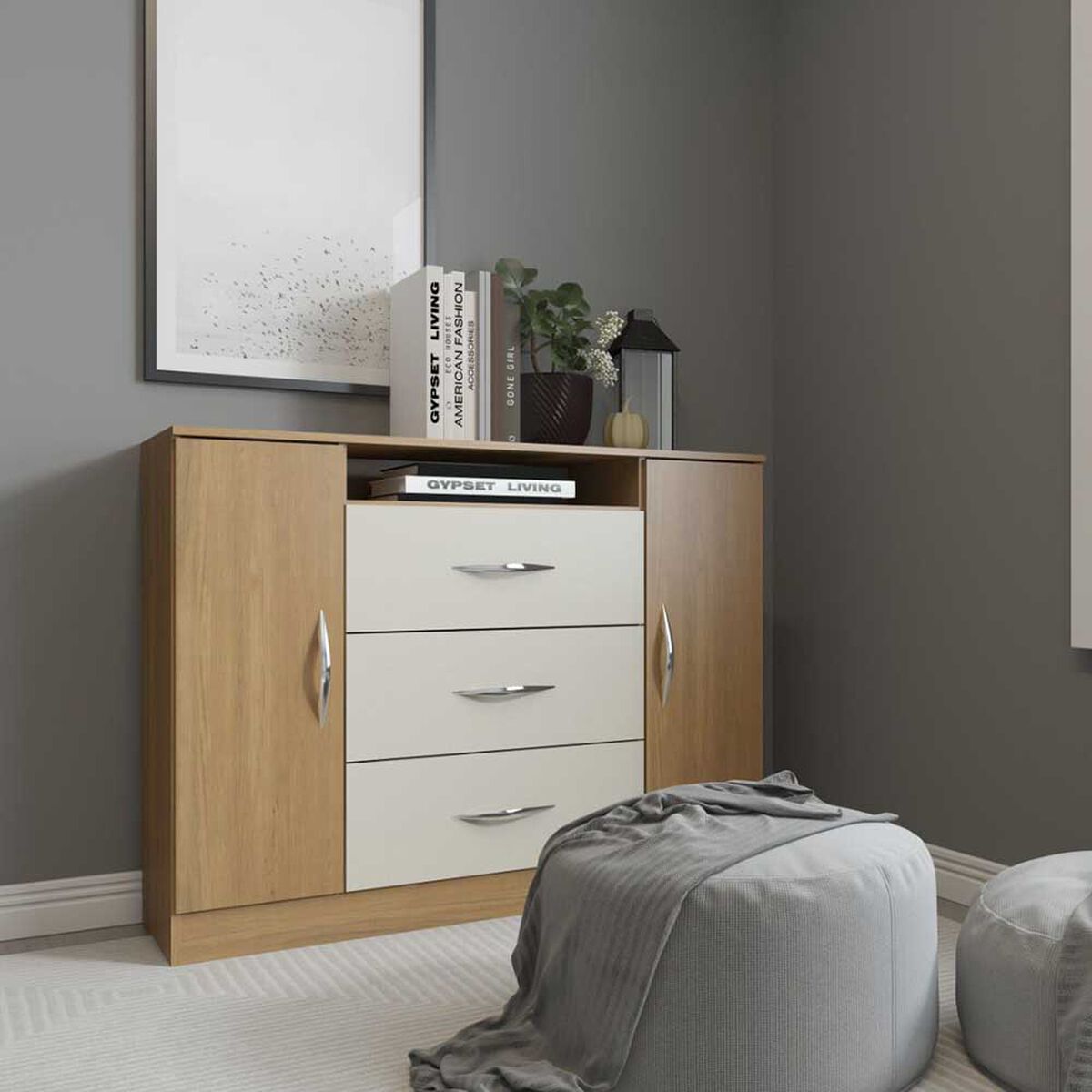 Cómoda Exit 32TVROBE 3 Cajones 2 Puertas Roble Berige
