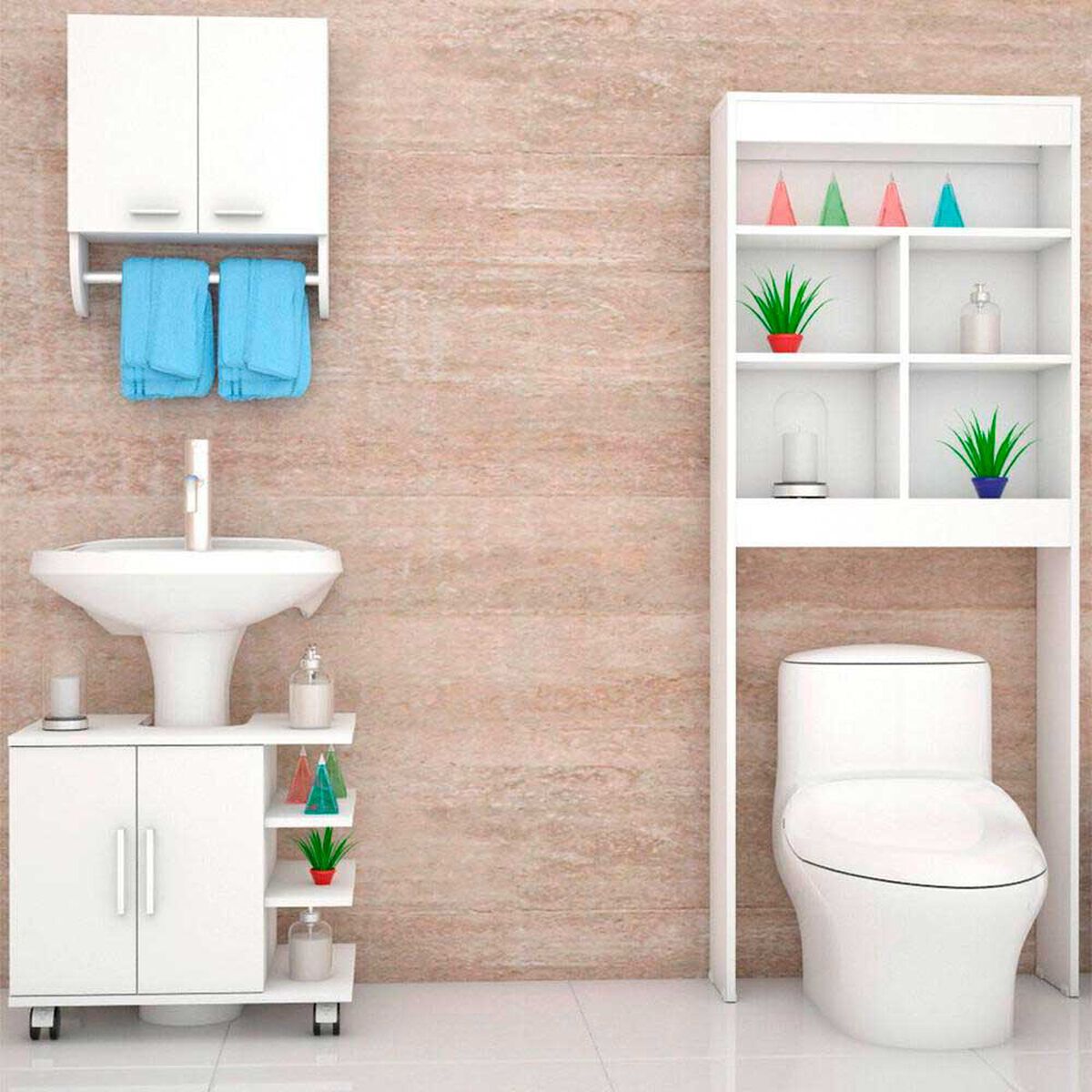 Mueble Lavamanos + Gabinete + Mueble Optimizador TuHome