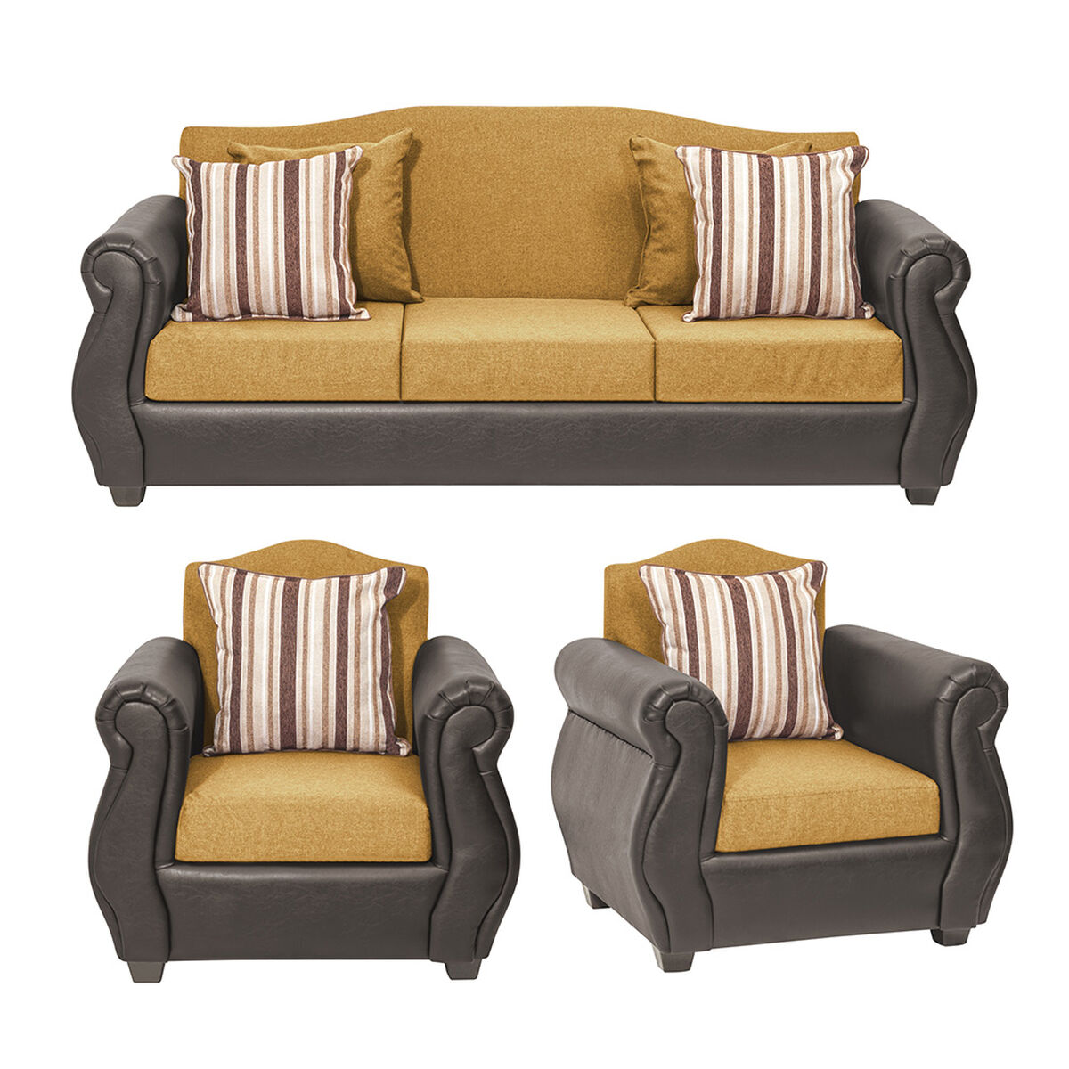 Juego de Living Innovamuebles Azucena Sofá 3 Cuerpos + Dos Sillones 1 Cuerpo Oro 